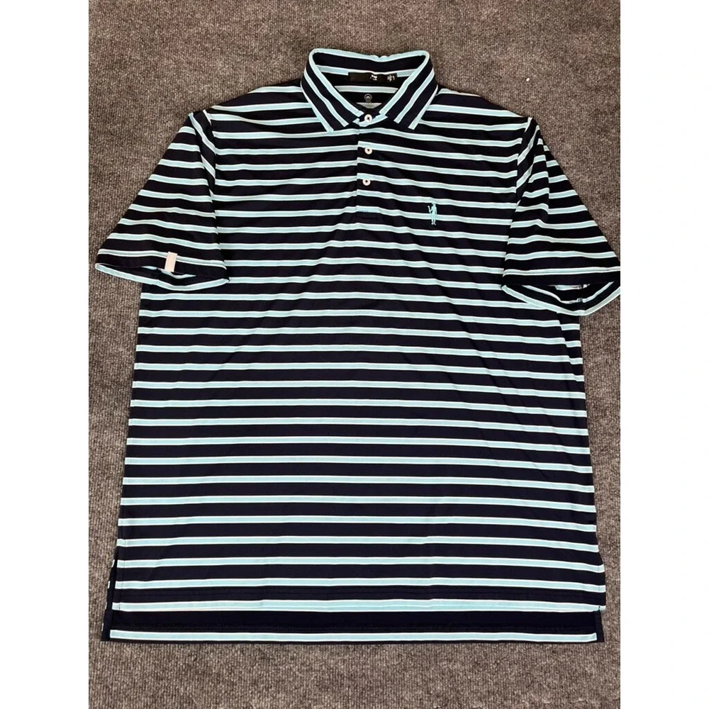 RLX  Ralph Lauren Wicking Polo‎ Shirt Mens  Blue White Striped  Size XL
